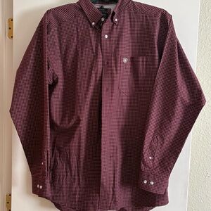 Men's Maroon Checkered Button-Down Shirt